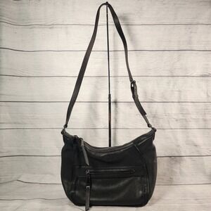 Lancel Paris 1876 Black Pebbled Leather Crossbody Bag Hobo Shoulder Purse